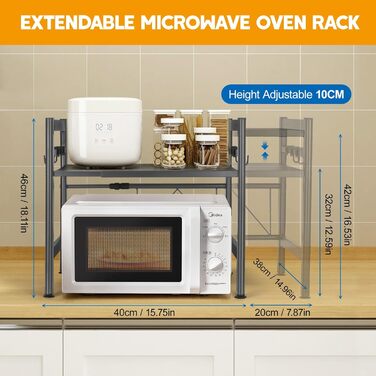 Підставка для мікрохвильової печі та кухонного обладнання з 6 гачками (сіра)