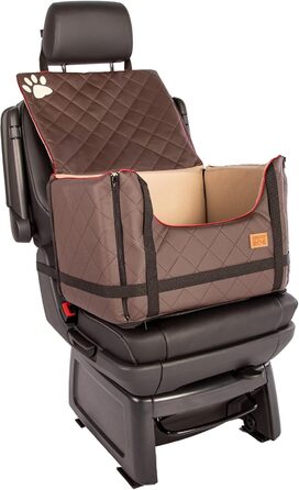 Автомобільний лежак для собак Golden Dog - безпечний транспортувальний бокс з ременями безпеки, 52x44x33 см, коричневий, з водонепроникної шкіри