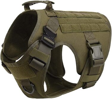 FEIMA Tactical Dog Harness with Handle Military Mesh Working Tactical Dog Vest Chest Harness for Large Dogs No Pull Adjustable Vest for Walks Training (Army Green, S) Army Green S