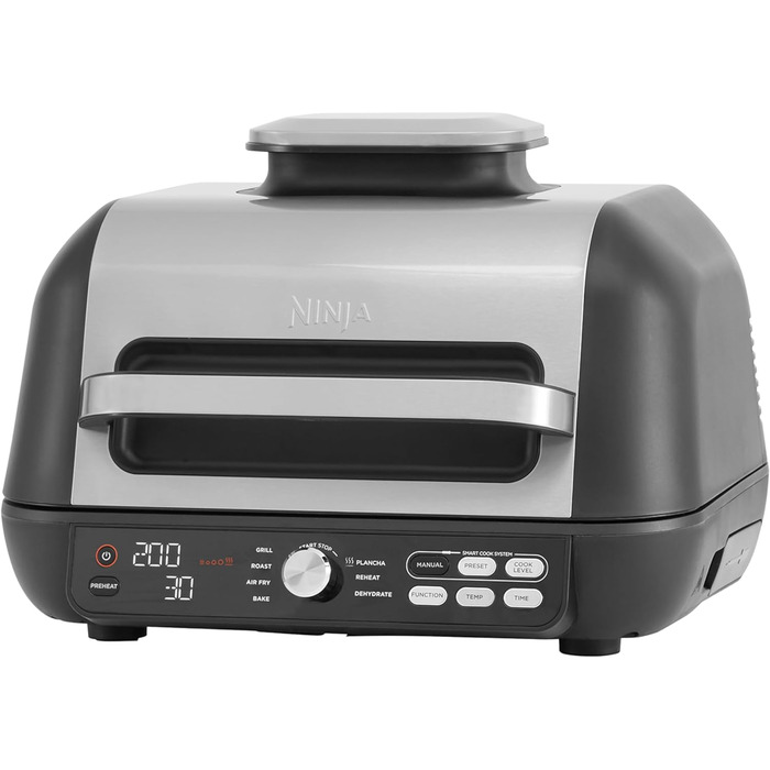 Ninja Foodi MAX PRO Grill, Flat Grill Plate & Air Fryer, 3.8L Air Fryer with Digital Temperature Probe, Dishwasher-Safe Parts, 7-in-1, Silver/Black AG651EU MAX PRO Grill & Air Fryer 3.8L Black/Silver