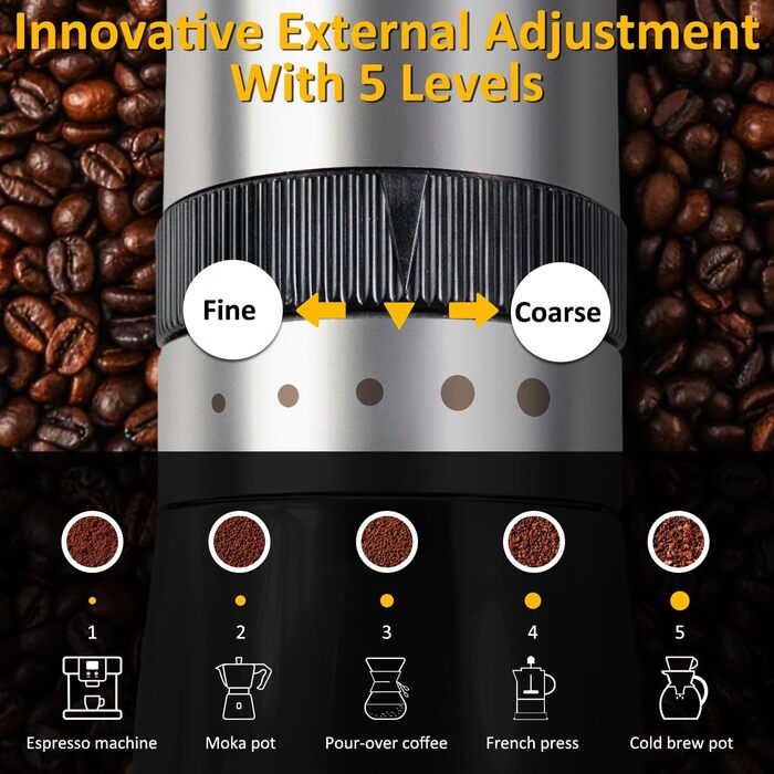 RichLuck Coffee Grinder Manual - Hand Grinder Coffee with 5 Grind Settings from Coarse to Fine - Labor-Saving Stainless Steel Hand Coffee Grinder for Espresso to French Press - Ideal Gift Idea