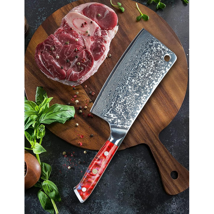 Ніж кухарський Sanmuzuo Hackmesser 17 см, професійний, Дамаск, Xuan Serie, VG10 сталь, ручка з епоксидної смоли (Saphirblau), колір 