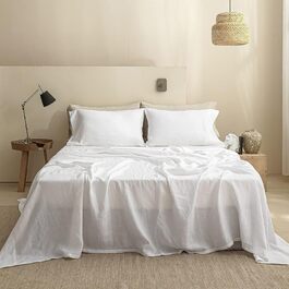 Simple&Opulence Linen Sheet Set 100% Linen Bedding, Ultra-Soft, Breathable Bed Sheets for Farmhouse Style, Only 1 Fitted Sheet (269cm x 295 cm, White)