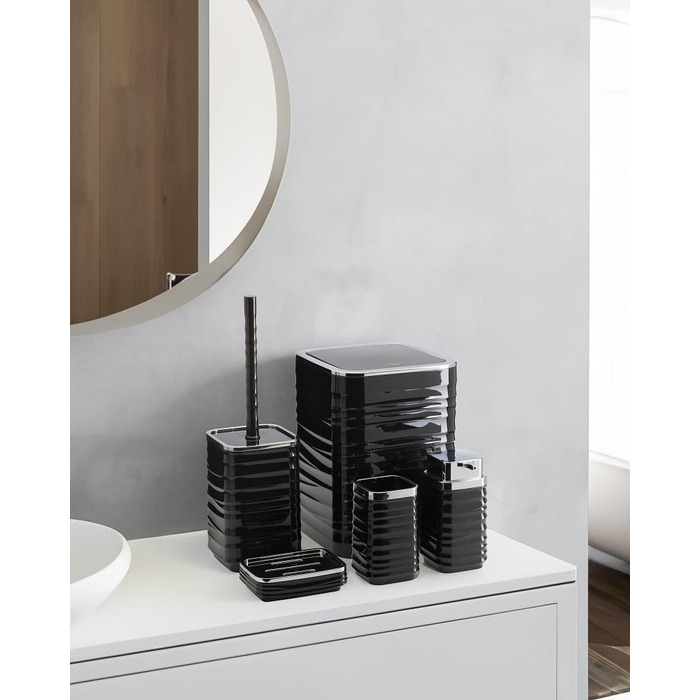 Набір для ванної кімнати HowHomely: щітка для унітазу, сміттєвий бак, дозатор мила, мильниця, чорний/сріблястий