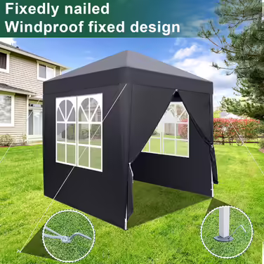 2x2m Gazebo, Pop-up, Windproof, Waterproof, Folding Gazebo, UV Protection 50+, Adjustable Height, with 4 Side Panels, for Outdoor, Garden, Party, Camping, Dark Grey
