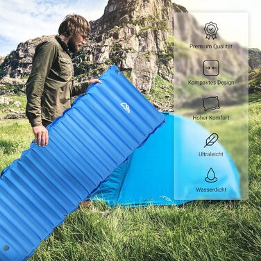 MSPORTS Кемпінговий килимок Isomatte Premium, ультралегкий, вологостійкий для кемпінгу, піших прогулянок, подорожей з рюкзаком, пляжу. З насосом для накачування. (Королівський синій)