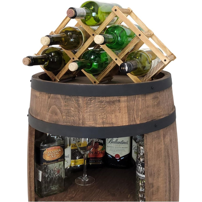 Weeco Freestanding Bar with LED Lighting and Wine Holder. Wine Rack - Wooden Barrel Home Bar 80cm. Rustic Decorative Bar Cabinet Wine Rack – Barrel. Barrel Beer, Wine Bottle Stand - Bar Whiskey Gift (Dark Brown)