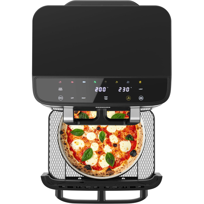 Фритюрниця Cecotec Cecofry DuoLevel 10000 - 10 л, 2 контейнери, 2000 Вт, вертикальний дизайн, сенсорний екран, нержавіюча сталь, піцца-камінь