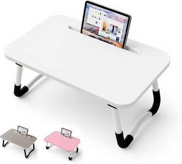 Лaptоп-стіл на ліжко - стіл для ноутбука 48 x 30 см, піднос для сніданку, для їжі, читання, письма, роботи, підставка для ноутбука в ліжко, диван, офіс та дім (Сірий) (Білий)