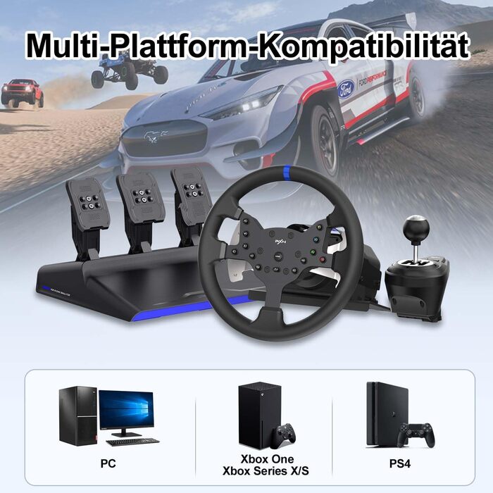 PXN V99 Формульний кермо для гонок на ПК, Xbox One, Xbox Series X/S, PS4 з Force Feedback 3.2 Nm, педалі з перемиканням передач та Hall-ефектом