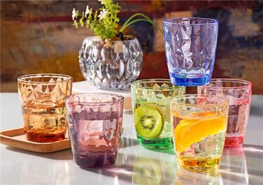 YINJOYI 300ml 4-Piece Glass Water Glasses, Plastic Cups, Drinking Glasses, Drinking Cups, Long Drink Glasses, Children's Juice Glasses, Reusable (4 Colors)
