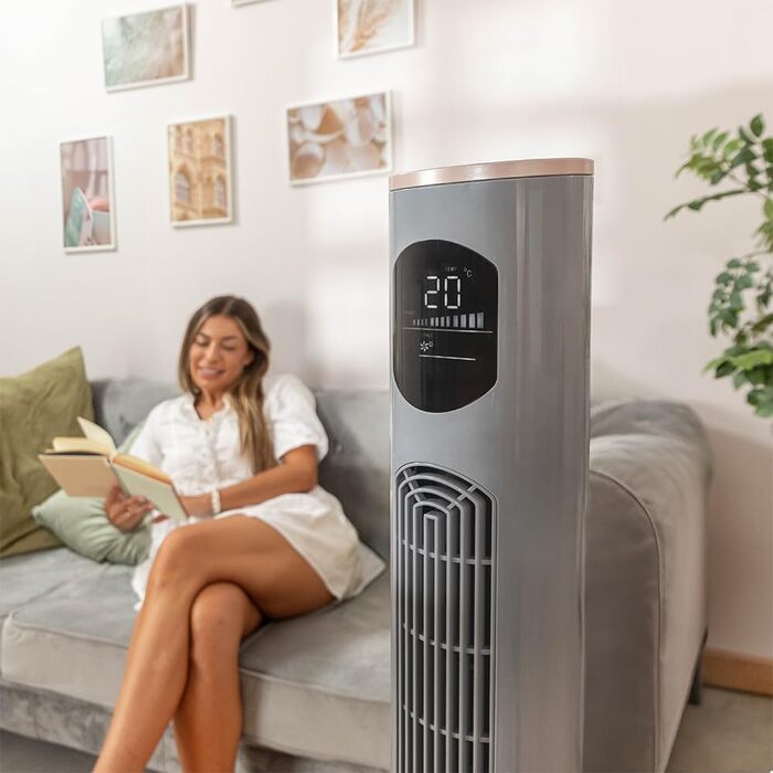 Турбовентилятор Cecotec EnergySilence 9090 Skyline Ionic з іонізацією, 119 см, 45 Вт, LED-дисплей, пульт ДК, 3 режими, 12 год таймер, осциляція 70º, сірий