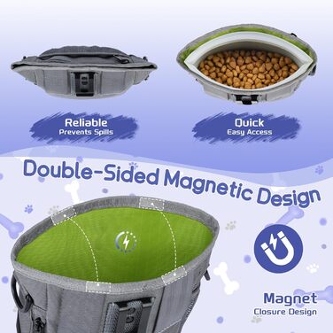 Набір для собак: сумка для ласощів, клікер, диспенсер для відходів, сумка на пояс (сіро-зелений внутрішній кишеньковий відсік)