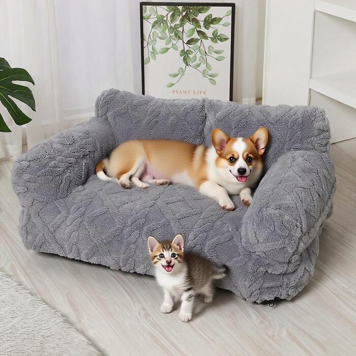 М'яке ліжко для собак та котів - зручне та миється, сіре, 65x45 см, для тварин до 7 кг