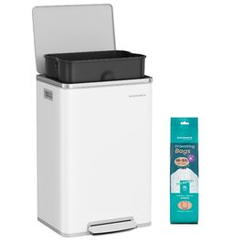 Відро для сміття SONGMICS 50 л, нержавіюча сталь, знімний внутрішній відро, Soft-Close, білий (LTB595E01)
