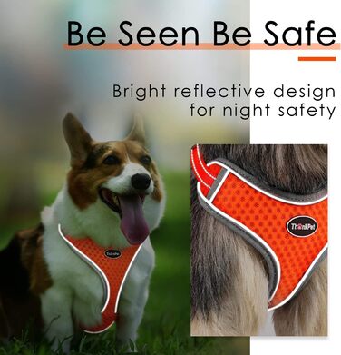 Шлейка для собак ThinkPet No-Pull, дихаюча, для малих, середніх та великих собак, регульована, м'яка, для прогулянок, з контролем, з підкладкою, світловідбиваюча (Помаранчевий, S, 1 шт.)