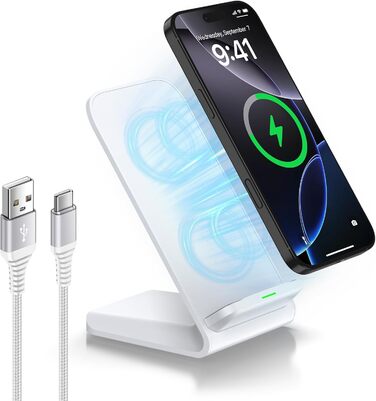 Бездротовий зарядний стан Google Pixel, 15W, для Pixel 10/9/8/7/6/5 та Samsung Galaxy S25+/S24 FE/S23/S22/S21, білий