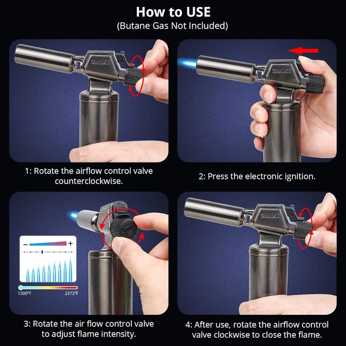 Професійний газовий пальник Sondiko SW-801 Pro для паяння та зварювання, з регулюванням полум'я та вітростійкістю (без бутану)