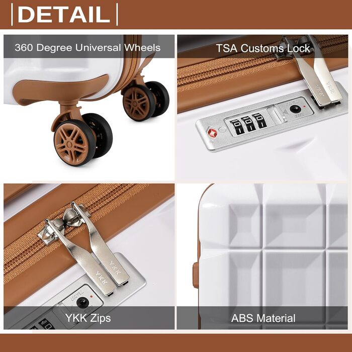 Набір валіз KONO 4 шт. з ABS, TSA-замок, коліщата-двійники, M-L-XL, білий