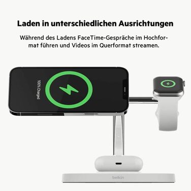 Belkin BoostCharge Pro 3-в-1 MagSafe Бездротове Зарядне Пристрої для iPhone 13, Apple Watch та AirPods (15W) - Білий
