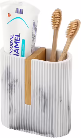 Rejomiik Toothbrush Holder, Electric Toothbrush Holder for Bathroom, Bamboo Toothbrush and Toothpaste Storage Organizer for Sink, Countertop, Marble White