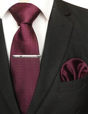 Чоловічий шовковий набір краватки JEMYGINS: краватка, хустинка, затискач для краватки (вишнево-каштановий)