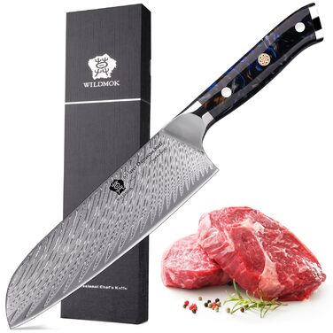 Ніж кухонний професійний Santoku WILDMOK 17 см, VG10 дамаська сталь, ергономічна рукоятка, для дому та ресторану
