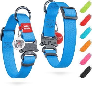 Нашийник для собак WAUDOG: водонепроникний, регульований, для великих, середніх та малих собак, з металевою застібкою, блакитний (31-49 см, 25 мм)