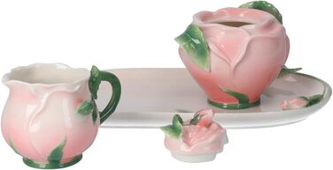 Keyhome store - Set of Milk Jug and Sugar Bowl in Ceramic, pink with box and tray, ideal for coffee breaks - Milk Jug 7 x 11 cm - Sugar Bowl 11 x 13 cm