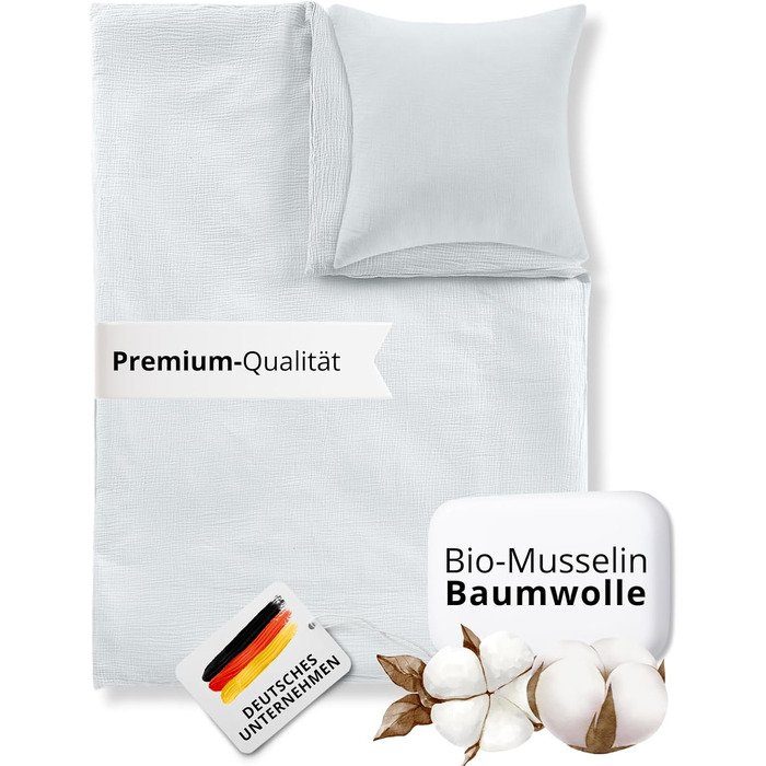 Дитяча постільна бджільня Kinderbettwäsche 100x135 2 шт. | ОekoTex сертифікована, для алергіків | Набір постільної білизни з мусліну Kinderbettwäsche з 1 простирадлом 135x100 та 1 наволочкою 40x60 | (100 см x 135 см, Білий)