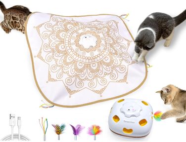 GoldenSun Cat Toy, Rechargeable, Interactive 4-in-1 Toy for Indoor, Hide-and-Seek Toy for Kittens, Whack a Mole Motion, Electronic Cat Toy for Exercise (Bohemia)