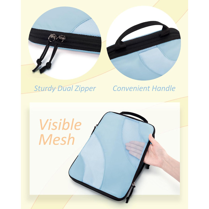 Органайзери для валізи BAGSMART компресійні (6 шт.), блакитний - набір кубиків для подорожей, органайзер для ручної поклажі