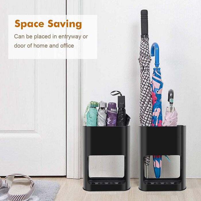 Підставка для парасольки з знімною підставкою для збору води, пластикова підставка для довгих/коротких парасольок, полиця для зберігання в приміщенні (Чорний)