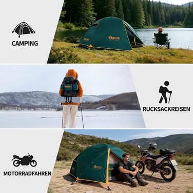 Намет кемпінговий купольний 1-2 місця Campingzelt водонепроникний, вітростійкий, для походу, кемпінгу, активного відпочинку (зелений)