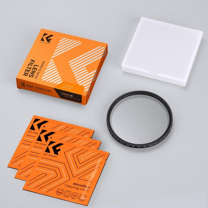 Фільтр ND Variabler K&F Concept 55mm (ND2-ND400) для фотографії пейзажів (Nano-Basic Series) з 3 серветками для чищення