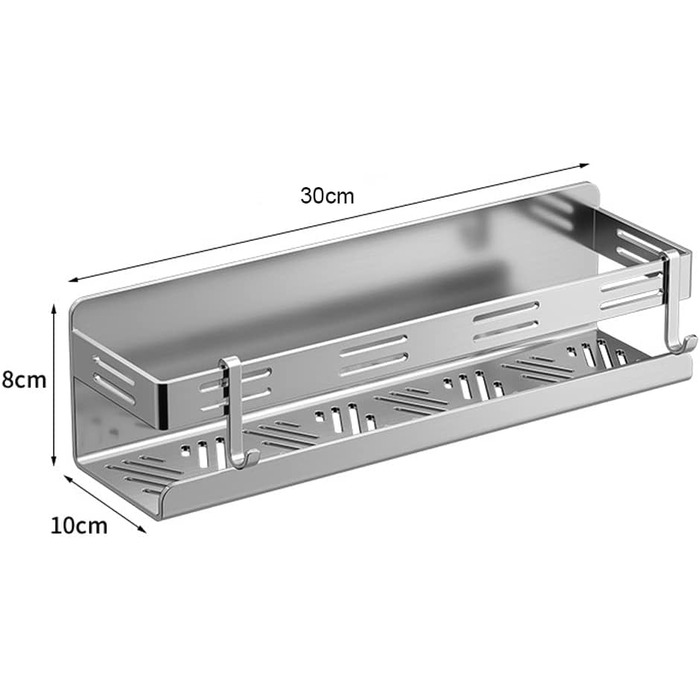 Melairy Shower Shelf No Drilling Bathroom Storage & Organization Shower Basket, Stainless Steel Bathroom Shelves with Two Hooks for Bathrooms and Kitchens
