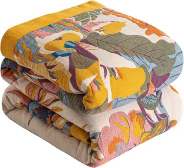 Богемна ковдра Softexly Boho Decke 100% бавовна – двостороння муслінова ковдра 150x200 см, м'яка софа та ковдра на ліжко, естетичний дизайн, ідеально підходить для вітальні та спальні, Orange/Grün Blütentraum (230 x 250 см, Sommertanz)