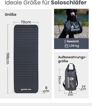 Надувний матрац OneTigris Dreamstar самонадувний (70x198 см) сірий для кемпінгу, подорожей та автомобіля