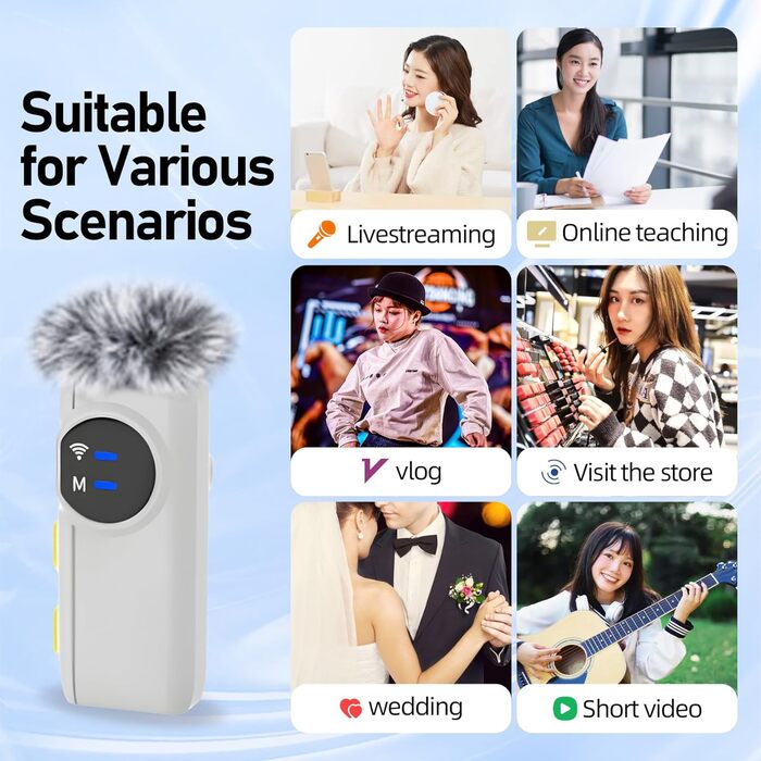 USB-C Беспроводной петличный микрофон 2 в 1 для iPhone, подавление шума KI, мини-микрофон для видеоблогинга, видео, подкастов, интервью, TikTok, YouTube - Черный (2 TX + 1 RX) (A5-Basic White (2 в 1))