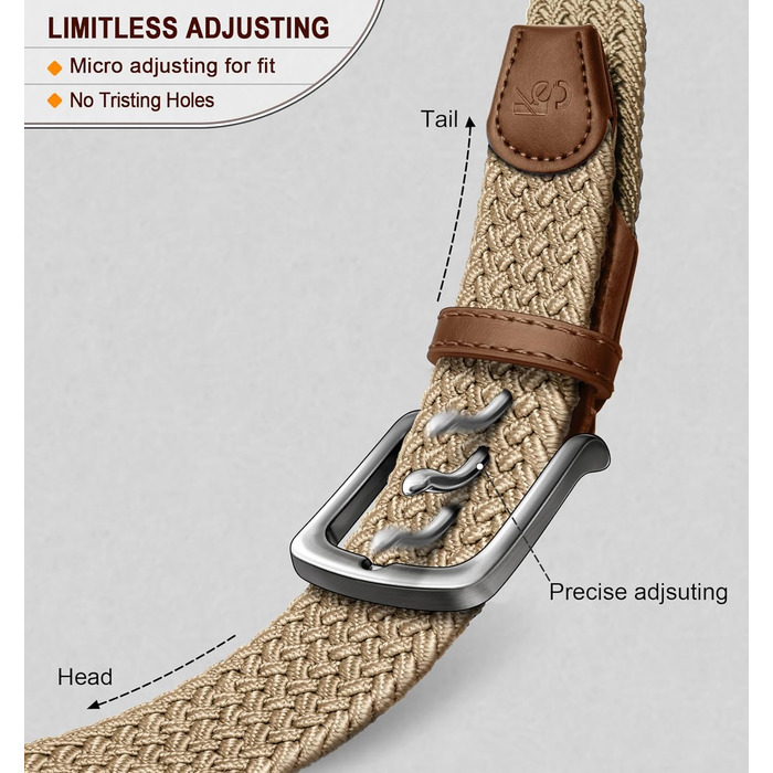 Плетені ремені KEMISANT 2 шт. для чоловіків та жінок, еластичні, тканинні, 35 мм, регульовані (бежевий/темно-сірий)