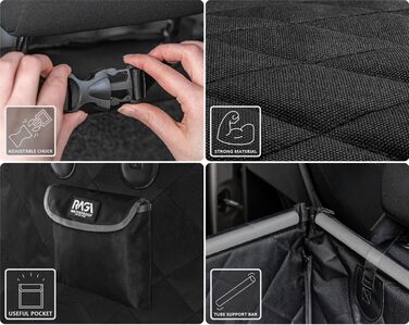 Автокрісло для собак RAGI з ременем безпеки - міцне та стабільне. Захист сидінь авто, переноска для собак на заднє сидіння. Чорний колір