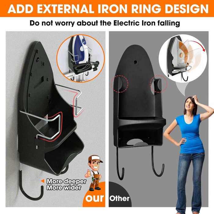 Підставка для праски, кріплення для гладильної дошки, чорна, для дому, ванної кімнати та пральні, електрична, до 13,7 см
