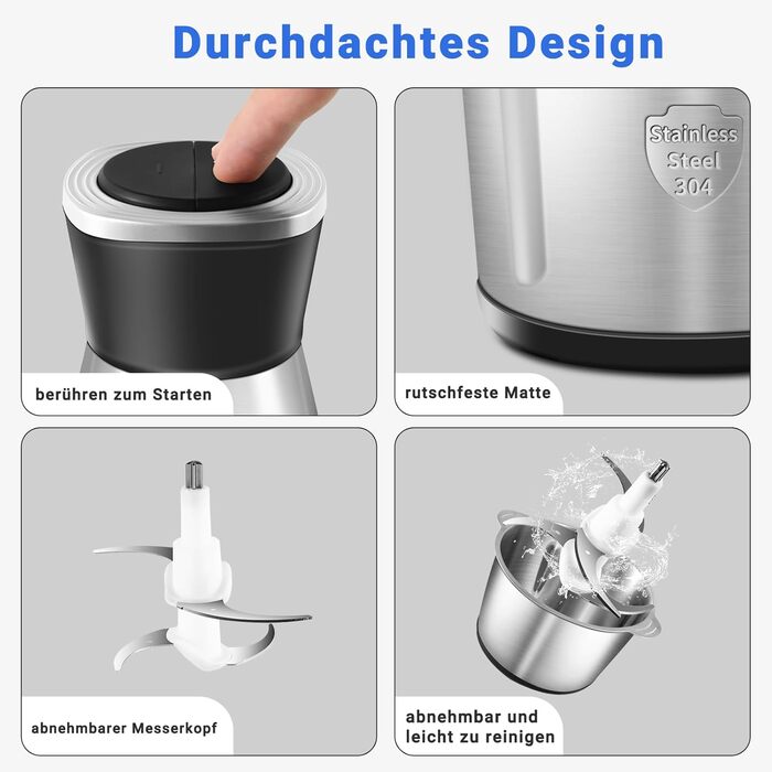 М'ясорубка електрична AMZCHEF для дому з 3 насадками, пристроєм для ковбас та набором кубе | Ідеально для фаршу, ковбасок та домашньої кухні (Сірий)