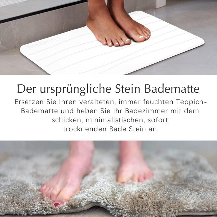 Amilutuo Badematte Stein, Diatomite Stone Bath Mat, Non-Slip Stone Bath Mat, Quick-Drying Stone Bath Mat (Gray-White C, 60 x 39 cm) Gray-White C 60 x 39 CM