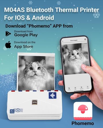 Phomemo Mini Drucker M04AS: компактний термальний принтер з Bluetooth для iOS та Android, 15/53/80/110 мм ширина друку, 300DPI, для документів, фото, етикеток