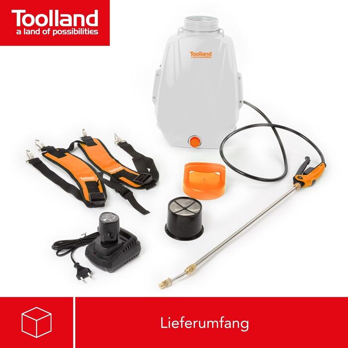 Toolland акумуляторний ранцевий обприскувач 12 л, електричний садовий обприскувач для захисту рослин, знищення бур'янів та дезінфекції, регульована насадка, телескопічна штанга, м'які ремені, USB-зарядка
