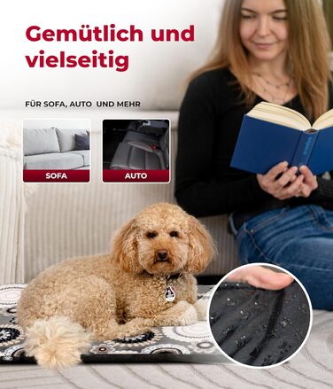 Підстилка для собак XS (45x65 см) – нековзна та м'яка з 3 см наповнювачем – ідеальна для дивана, авто та переноски – виготовлено в Німеччині (65 x 95 см, Мандала Антрацит)