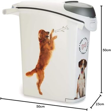 Контейнер для сухого корму для собак CURVER, великий, герметичний, 23 x 50 x 50 см, 10 кг, білий