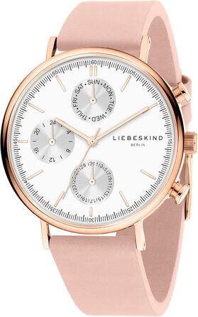 Годинник Liebeskind Berlin для жінок – круглий багатофункціональний годинник 38 мм – браслет з нержавіючої сталі або шкіри – водонепроникний 5ATM. Елегантний дизайн (рожевий)