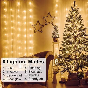 Льодогенератор Yizhet 3x3м з 300 LED (тепле світло) – вологостійкий декор для дому, вечірки, Різдва, тераси